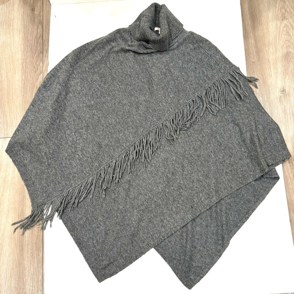 ELLA MOSS Fringed Poncho Sweater Nylon/Wool Gray OS - Picture 4 of 7